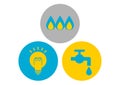 Utilities icons set. Water, gas and electricity. Royalty Free Stock Photo